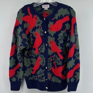 Orvis Vintage Hand Knit Sweater Cardigan Cardinal Pattern Women’s Medium